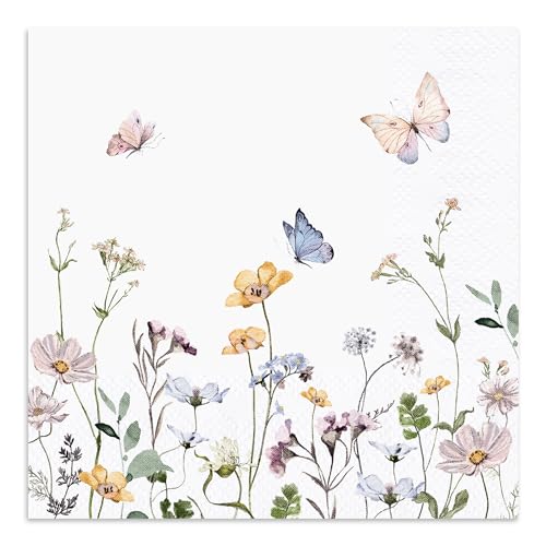 Audree 100 Pack Floral Cocktail Napkins Paper 3 Ply 5x5 Wildflower Dinner Hand Paper Napkins for Wedding Bridal Baby Shower Birthday Tea Party Garden Party Anniversary Decorative Towels
